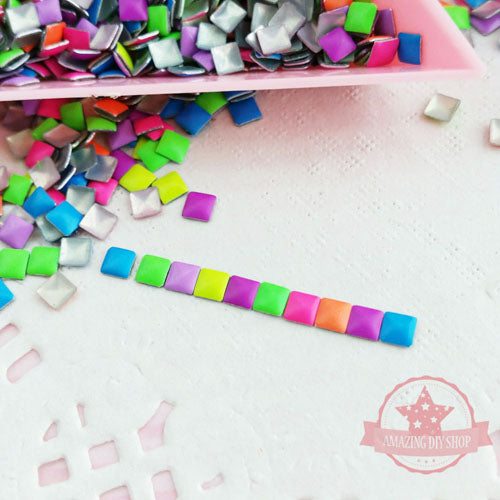Square Shaped Nail Studs - Neon Colors Mix