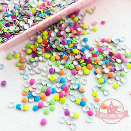 Round Shaped Tiny Nail Studs - Neon Colors Mix