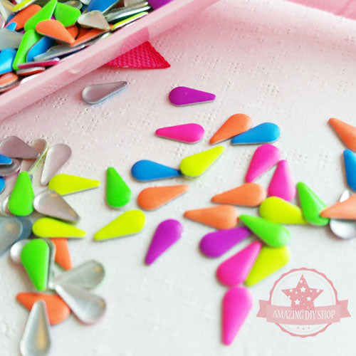 Teardrop Shaped Nail Studs - Neon Colors Mix