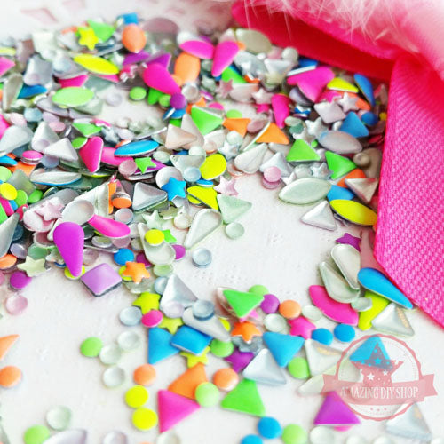 Assorted Mix Shapes Nail Studs - Neon Colors Mix