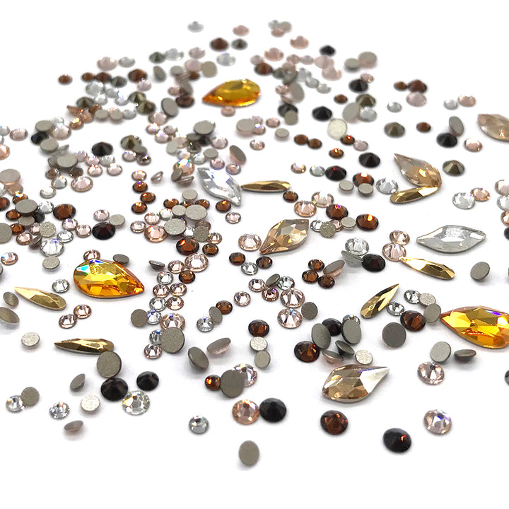 100 pcs Assorted Mixed Swarovski 2058 XILION Round &amp; Special Shaped Flatbacks No-Hotfix for Nail Art, brown AUTUMN Mix Colors