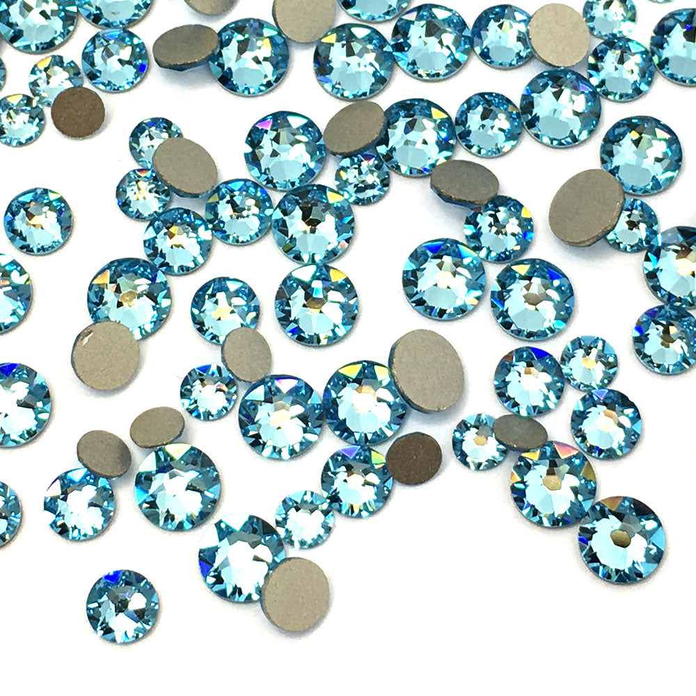 2058 &amp; 2088 Swarovski Flatback No Hotfix Mix Sizes, Aquamarine (202)
