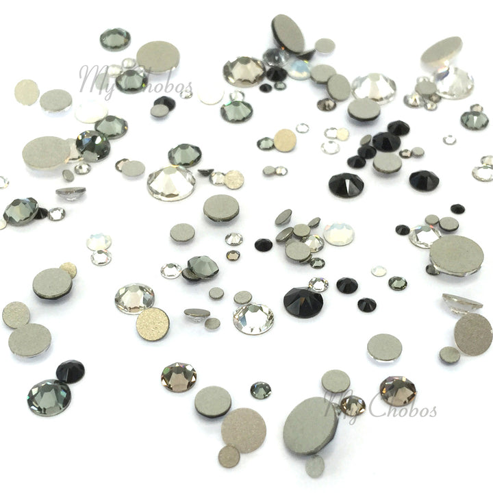 2058 &amp; 2088 Swarovski Flatback No Hotfix Mix Sizes, Black White Mix