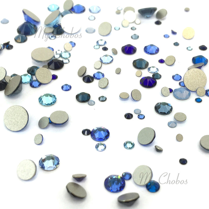 2058 &amp; 2088 Swarovski Flatback No Hotfix Mix Sizes, Blue Mix