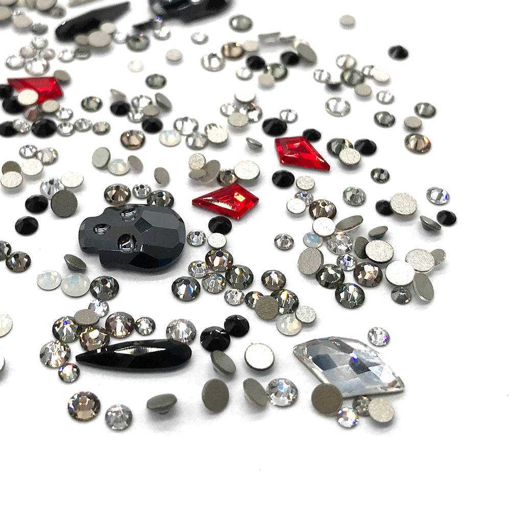 100 pcs Assorted Mixed Swarovski 2058 XILION Round &amp; Special Shaped Flatbacks No-Hotfix for Nail Art, black DEVIL Color