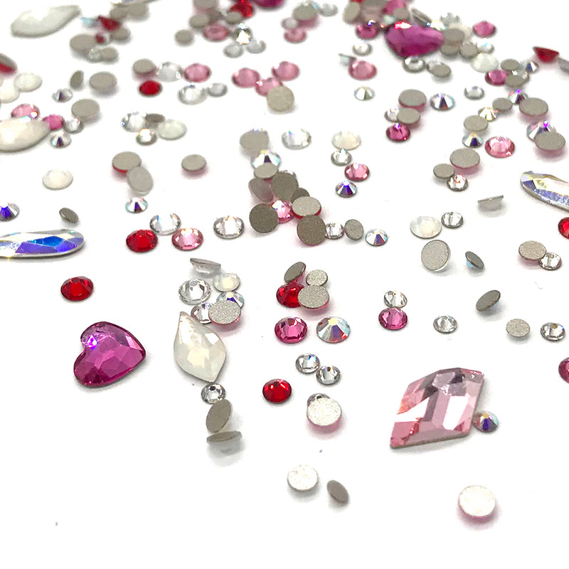 100 pcs Assorted Mixed Swarovski 2058 XILION Round & Special Shaped Flatbacks No-Hotfix for Nail Art, pink LOVE Colors