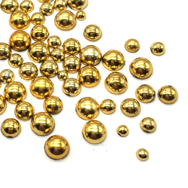 Assorted Mix Sizes (3mm to 6mm) Faux Round Pearls Flatback Cabochon, Gold