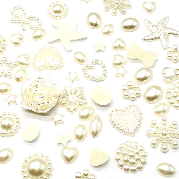 Assorted Mix Shapes (6mm to 18mm) Pearlized Flatback, Cream