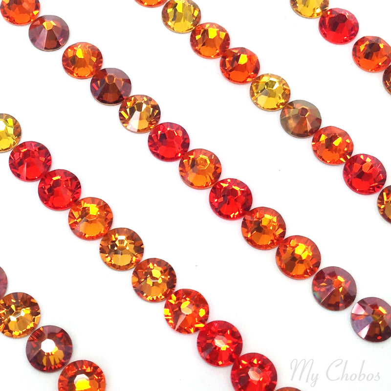 2058 & 2088 Swarovski Flatback No Hotfix, Orange & Copper Mix Colors