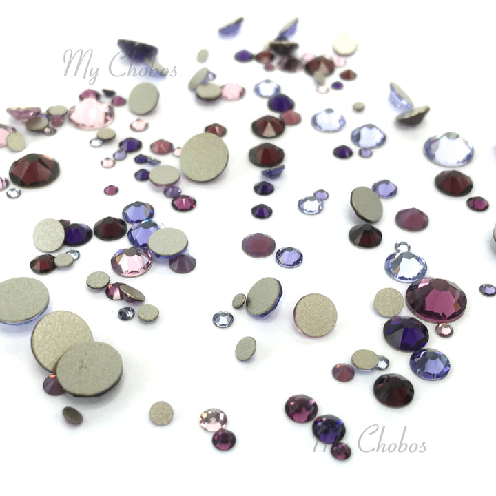 2058 &amp; 2088 Swarovski Flatback No Hotfix Mix Sizes, Purple Mix