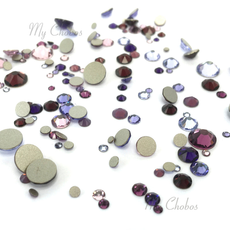 2058 & 2088 Swarovski Flatback No Hotfix Mix Sizes, Purple Mix